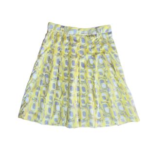 Margaret Frances Lined Pleated Knee Length Skater Skirt - Yellow, Gray, White 10